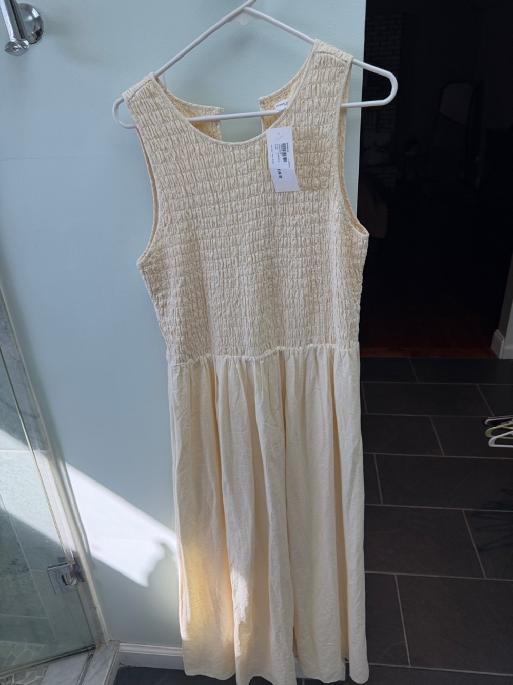 Z Supply Cream Smocked Tank Midi Dress